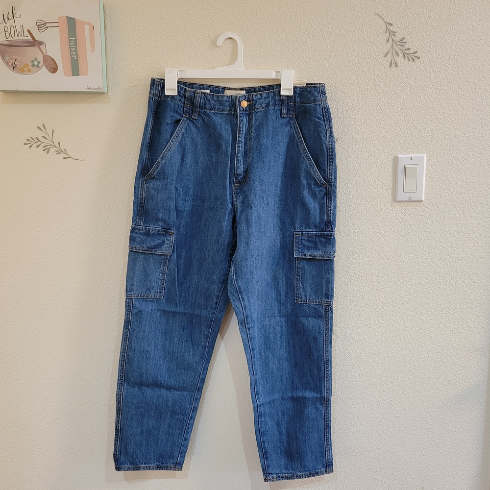 NWT Universal Thread Women Blue Denim Boyfriend Cargo Jeans - Size 10